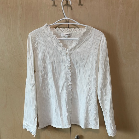 Blouse with lace and pearl detail - Picture 1 of 3